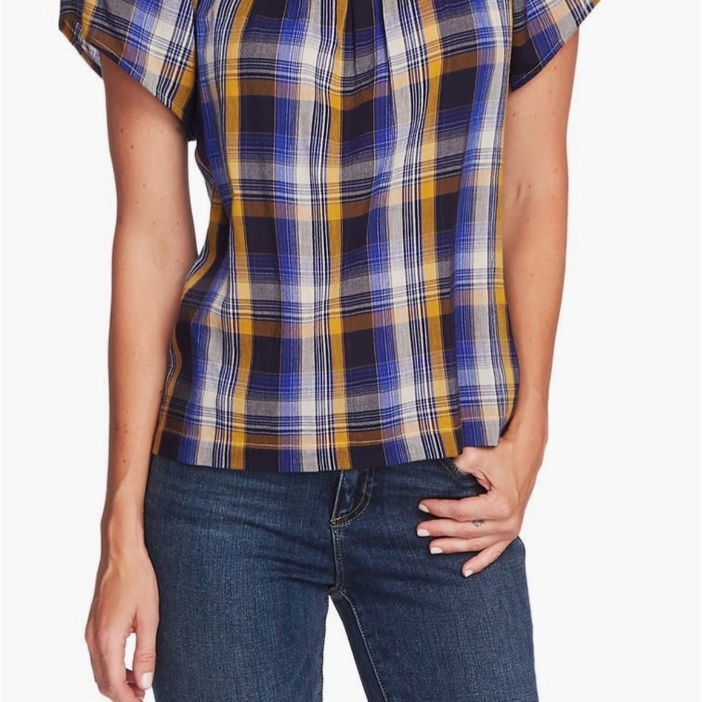 Vince Camuto Plaid Women's Top in Blue and Yellow Size XS